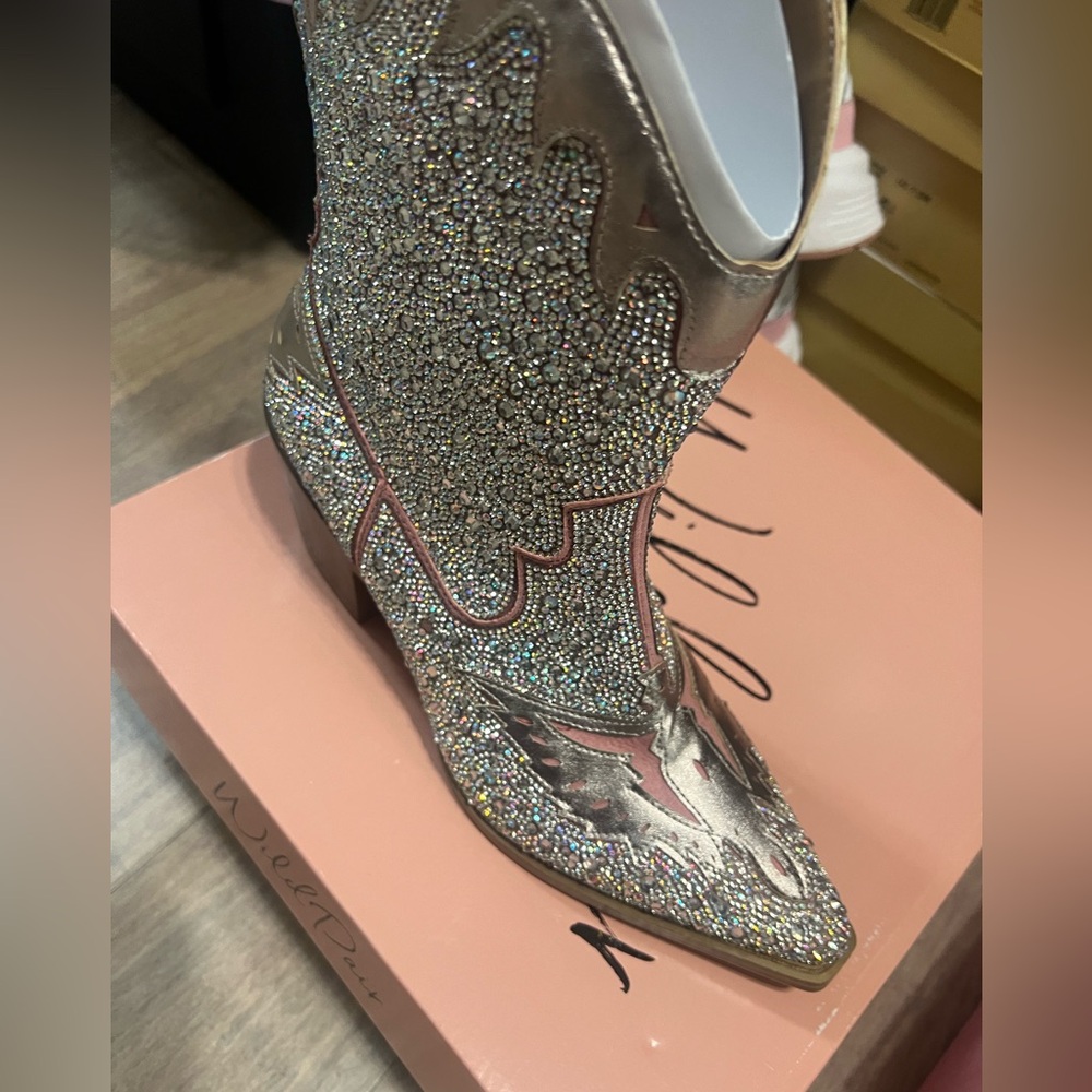 Wild Pair Silver Glitter Cowboy Boots - Picture 2 of 3